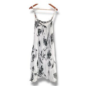 Temptation Italy Pleated Maxi Dress Flowy Asymmetrical Romantic Black & White L